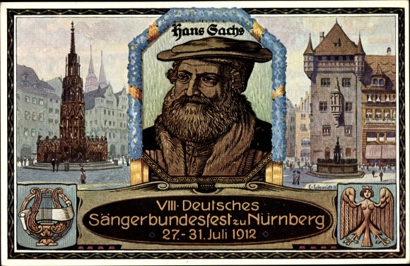 Passepartout PC Nuremberg in Middle Franconia Bavaria, 8th German Singers&#39; Association Festival 1912, Hans Sachs
