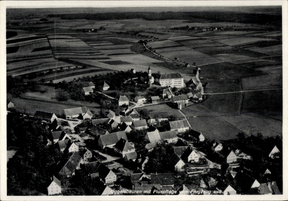 Postcard Oggelsbeuren Attenweiler Baden Württemberg, aerial view of Piuspflege, rural surroundings