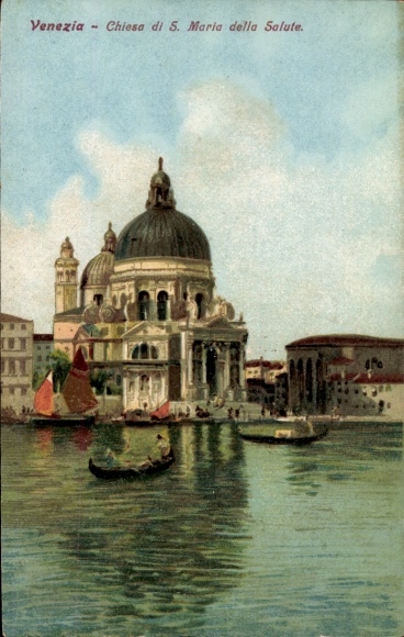 Postcard Venezia Venice Veneto, historic church, Venetian architecture, canal, boats, picturesque