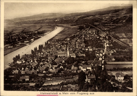 Postcard Kleinwallstadt in Lower Franconia, aerial photograph