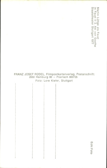 KP aktor Martin Lüttge, portret jako Faust, Staatstheater Stuttgart 1977, autograf