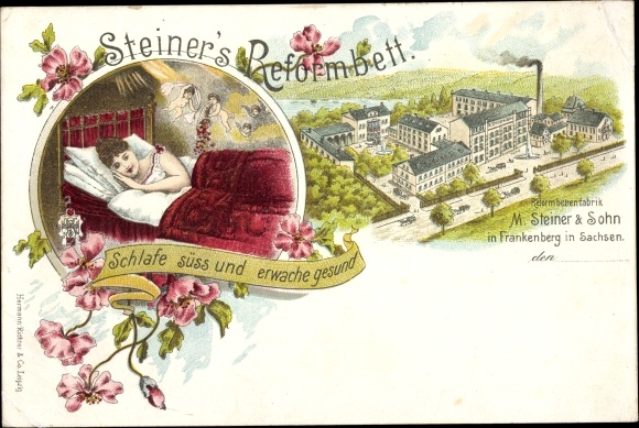 Chromo-Litho Frankenberg Saxony, reform bed factory M. Steiner & Sohn, Steiner's reform bed
