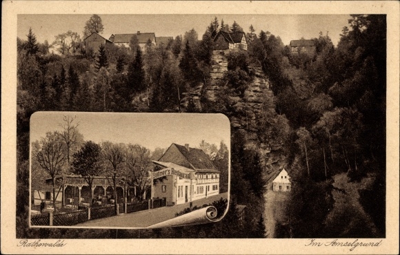 Postcard Rathewalde Hohnstein in Saxon Switzerland, Büttner&#39;s Restaurant in Amselgrund, owner Franz
