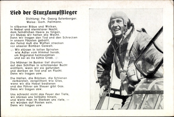 Song Postcard Song of the Dive Bomber Pilots, German Air Force, Fw. Georg Eulenberger, Gerh. Pallmann