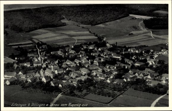 Postcard Lutzingen near Höchstadt on the Danube, aerial view of Lutzingen, many houses, agriculture