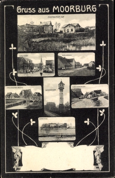 Passepartout Postcard Hamburg Harburg Moorburg, Moorburger Hof, Water Tower, partial views