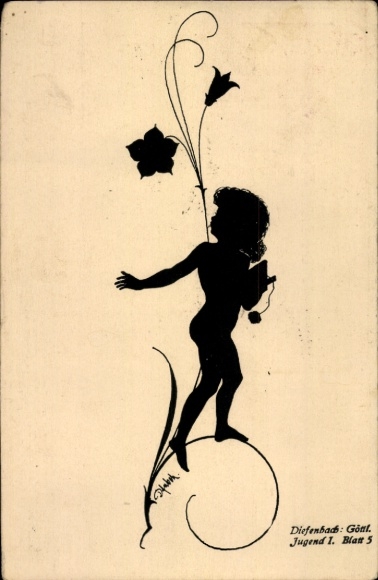Paper cutting artist Postcard Diefenbach, Divine Youth 1, partial image 5