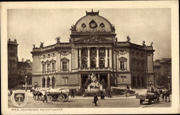 Postcard Vienna 7 new building, Deutsches Volkstheater