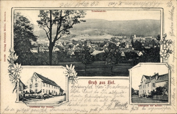 Postcard Liel Schliengen in the Black Forest, general view, Gasthof zur Sonne, Gasthof zur Krone