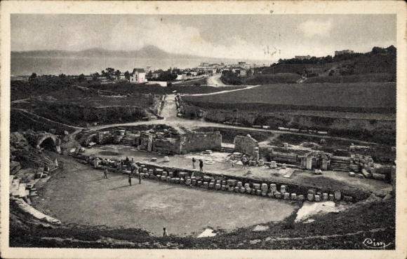Ak Karthago Tunis Tunesien, Ruin von Karthago, Landschaft, Menschen