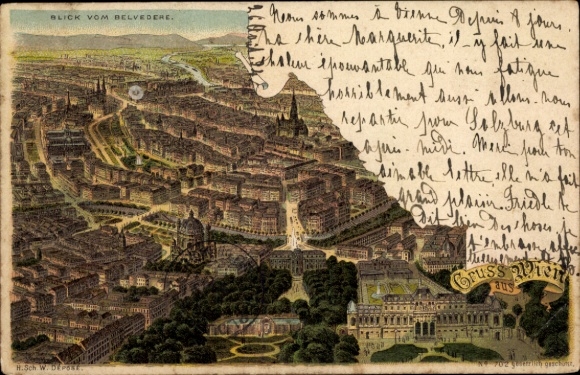 Chromo-Litho Vienna 3 Landstraße, Belvedere Palace, view of the city
