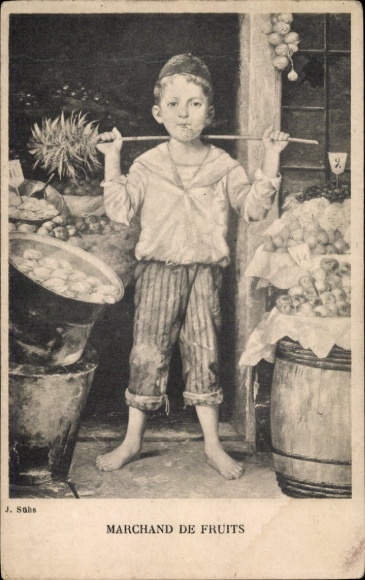 Artist Postcard Suhs, Smoking Boy, Fruit Seller