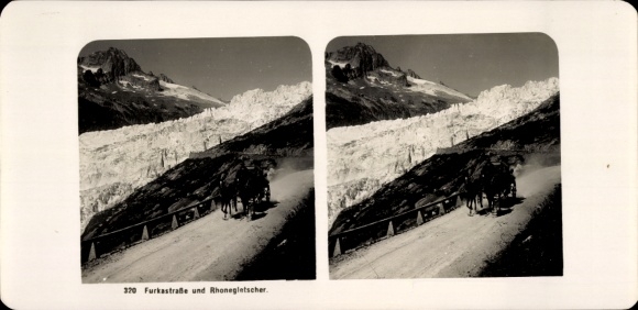Stereo photo Kt Valais Switzerland, Rhone glacier, Furkastraße