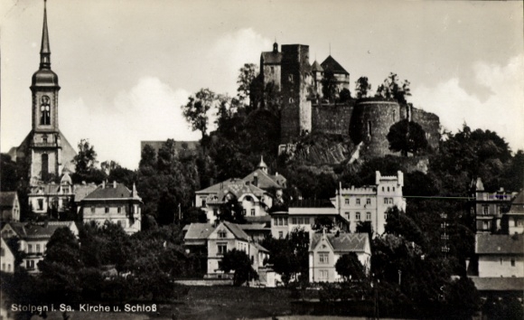 Postcard Stolpen in Sachsen, Church and Castle