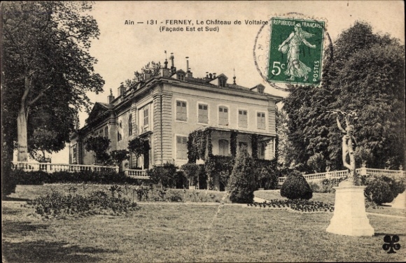 Ak Ferney Voltaire Ain, Château de Voltaire, Garten, Statue, Französische Republik, 5 Postes
