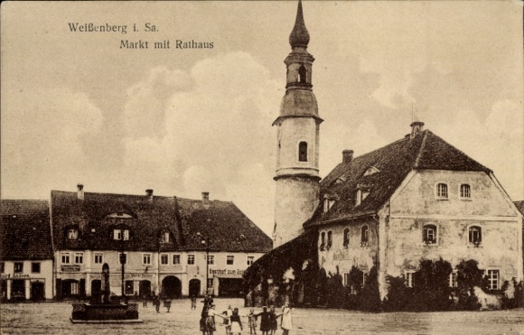 Ak Weißenberg in Sachsen, Markt mit Rathaus, Weißenberg,  Architektur, 1928