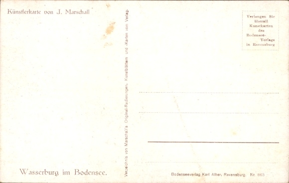 Artist Postcard Marschall, J., Wasserburg am Bodensee, view of the town, sailing boat