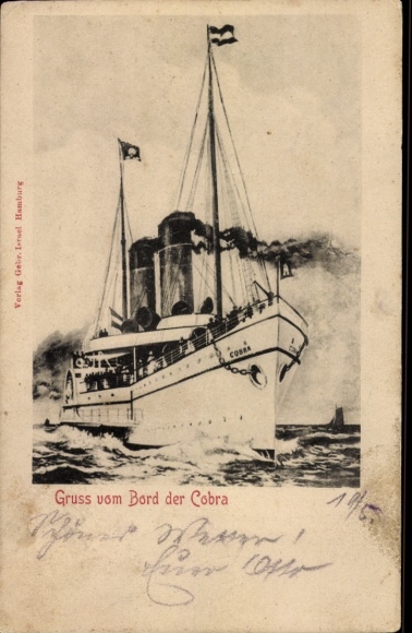 Postcard HAPAG steamer Cobra, seaside resort service