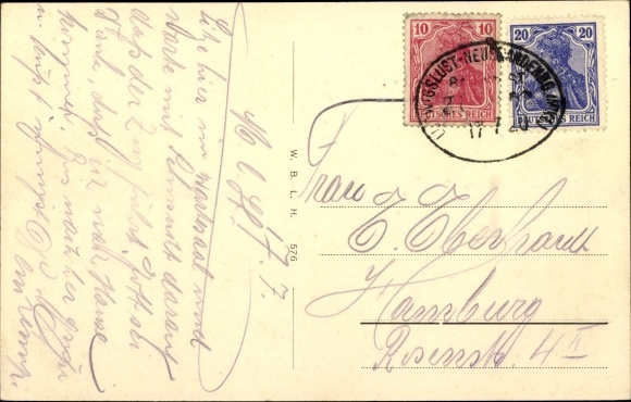 Postcard Parchim in Mecklenburg Lange Straße with Moltke&#39;s birthplace