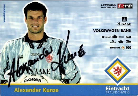 Autograph card footballer Alexander Kunze, Eintracht Braunschweig, autograph