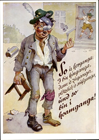 Artist Postcard So is herganga, and so I&#39;m hoamganga, man after a fight in the tavern