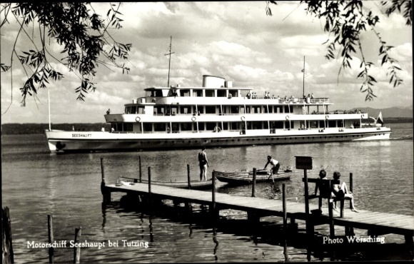 Postcard Tutzing on Lake Starnberg Upper Bavaria, motor ship Seeshaupt