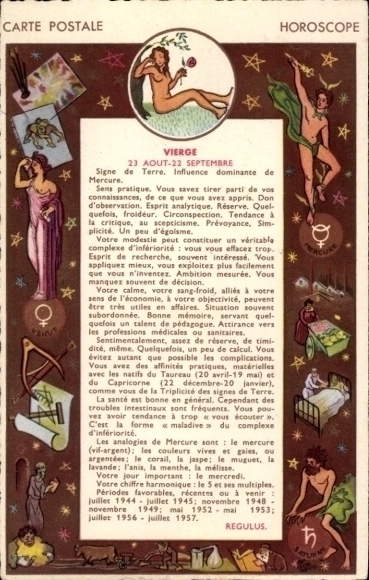 Postcard Zodiac sign, Virgo