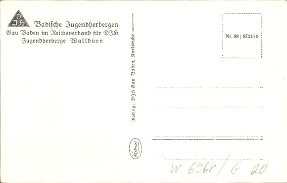 Postcard Walldürn in Odenwald Baden, Baden Youth Hostels, Reich Association for DJH