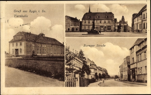 Postcard Regis Breitingen Saxony, Bornauer Straße, gymnasium