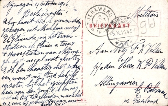 Postcard Nijmegen Gelderland, train station, tram
