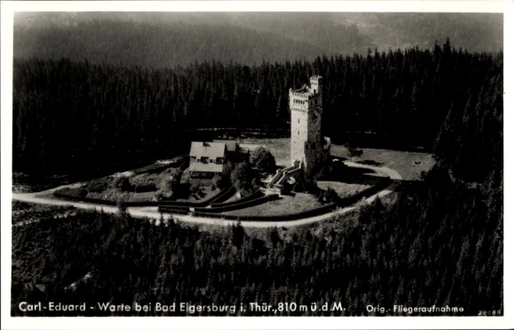 Postcard Elgersburg in Thuringia, Carl Eduard Warte, observation tower, aerial photograph