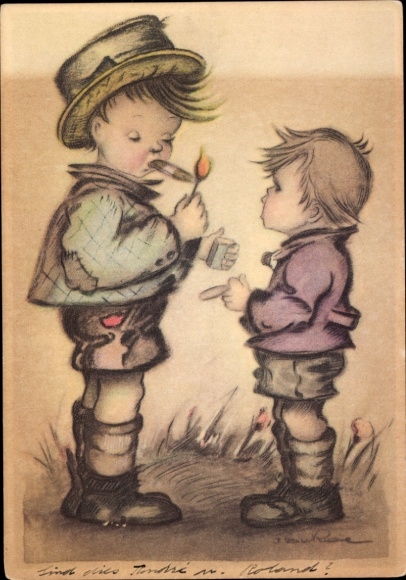 Artist Postcard Children Smoking, Cigarettes