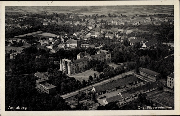 Postcard Annaburg in the district of Wittenberg, view of the town, castle, aerial photograph