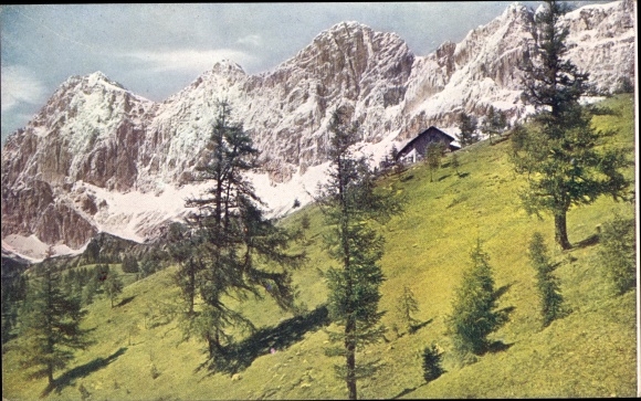 Postcard Ramsau am Dachstein Styria, Dachstein south walls with Austriahütte