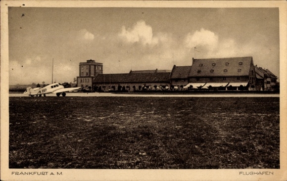 Ak Frankfurt am Main, Flughafen, Junkers F 13 Flugzeug D 207, Landebahn, Tower