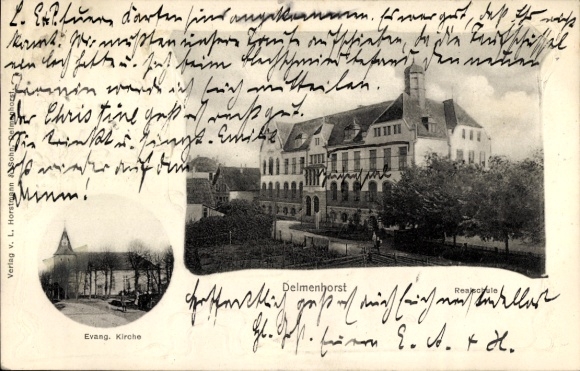 Ak Delmenhorst in Oldenburg, Evangelische Kerk, middelbare school