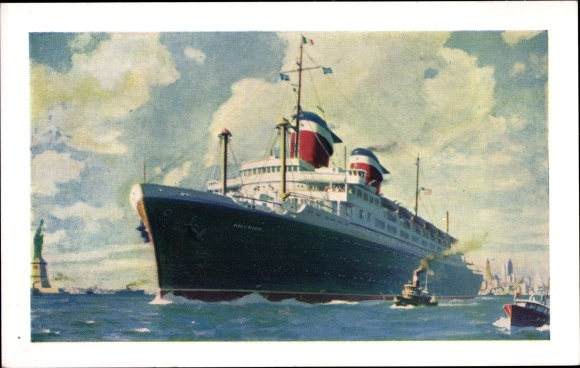 Kunstenaar Briefkaart stoomschip SS Amerika, USL