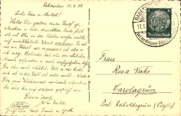 Postcard Rabenstein Chemnitz in Saxony, general view