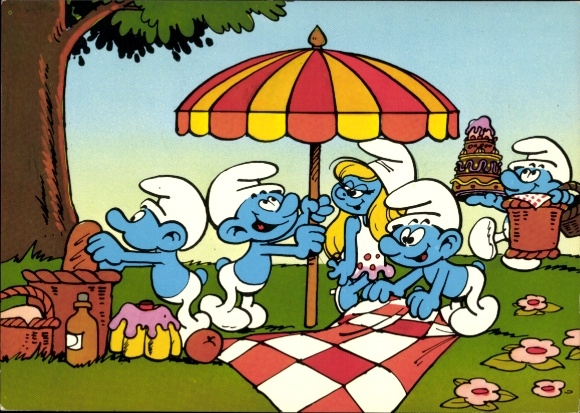 Artist Postcard The Smurfs, Picnic