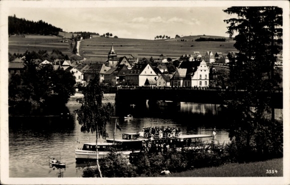 Postcard Saalburg in Thuringia, boat mooring, place