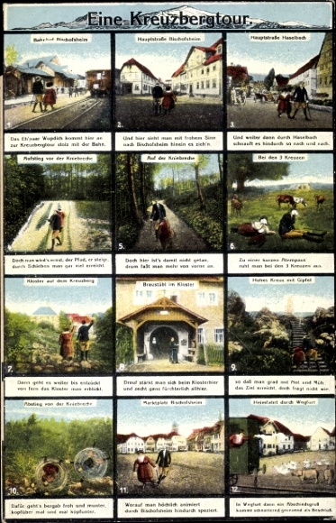 Ak Bischofsheim an der Rhön in Unterfranken, Eine Kreuzbergtour, Bahnhof, Straßenpartie