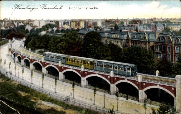 Postcard Hamburg Nord Barmbek, elevated railway line, panorama