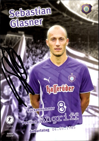 Autogrammkarte Fußballer Sebastian Glasner, FC Erzgebirge Aue, Autogramm