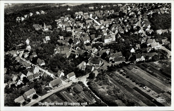 Postcard Berkheim in Upper Swabia, aerial photograph