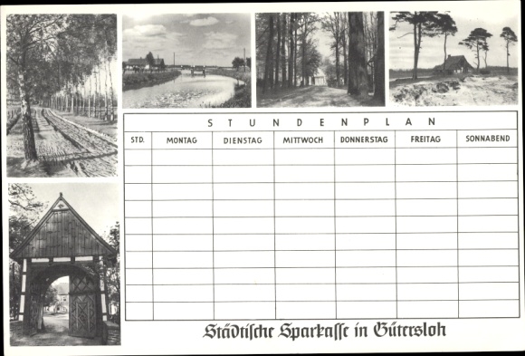 Dienstregeling Gemeentelijke Sparkasse Gütersloh, wandelpaden in en rond Gütersloh rond 1960