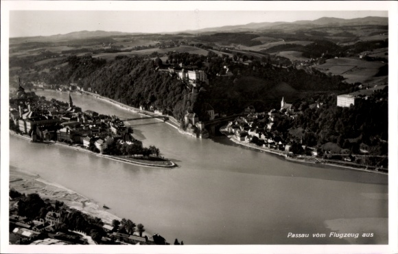 Postcard Passau in Lower Bavaria, aerial photograph