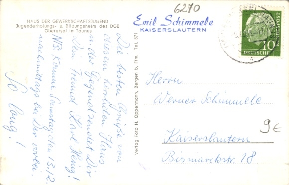 Postcard Oberursel in the Taunus Hesse, House of the Trade Union Youth, DGB educational center