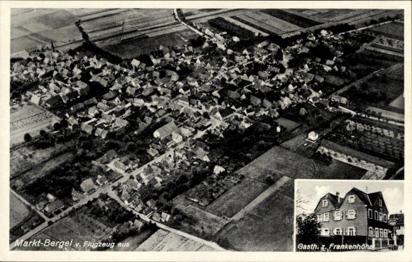 Postcard Marktbergel Middle Franconia, aerial photograph, Gasthof zur Frankenhöhe