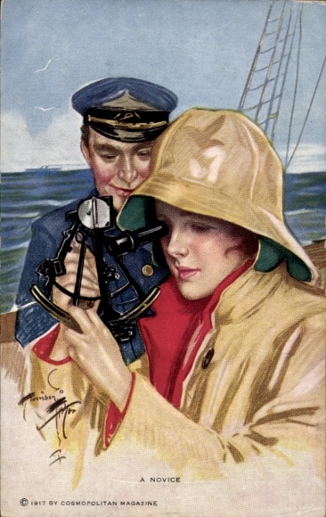 Artist Postcard Fisher, Harrison, Woman with Sextant, Captain