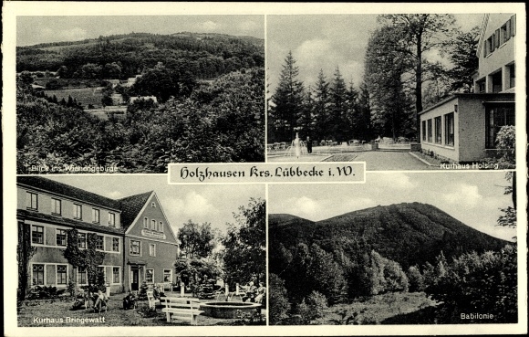 Postcard Bad Holzhausen Prussian Oldendorf in Westphalia, Kurhaus Bringewatt, Kurhaus Holsing, Babilonie